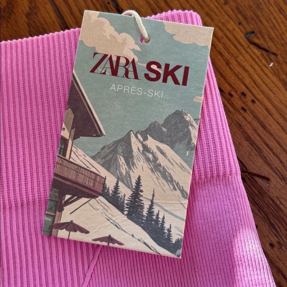 Zara Ski Collection Seamless Leggings NWT Girls Pink Ribbed Size 12 - 14 Large